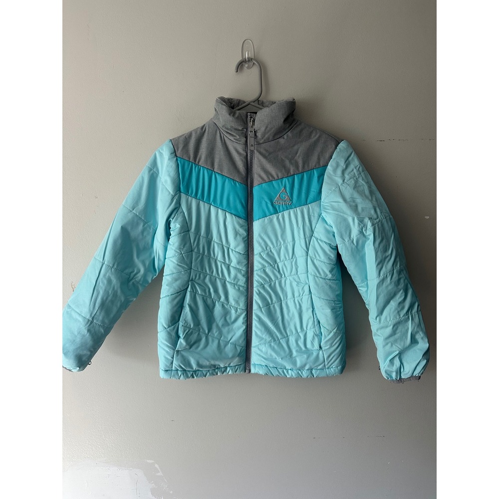Gerry Kids Blue Grey Colorblock Puffer Jacket Full Zip Insulated Coat M 10/12